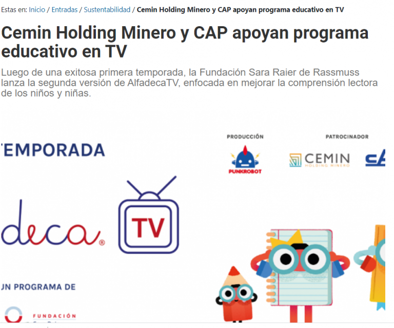 Cemin Holding Minero y CAP apoyan programa educativo en TV